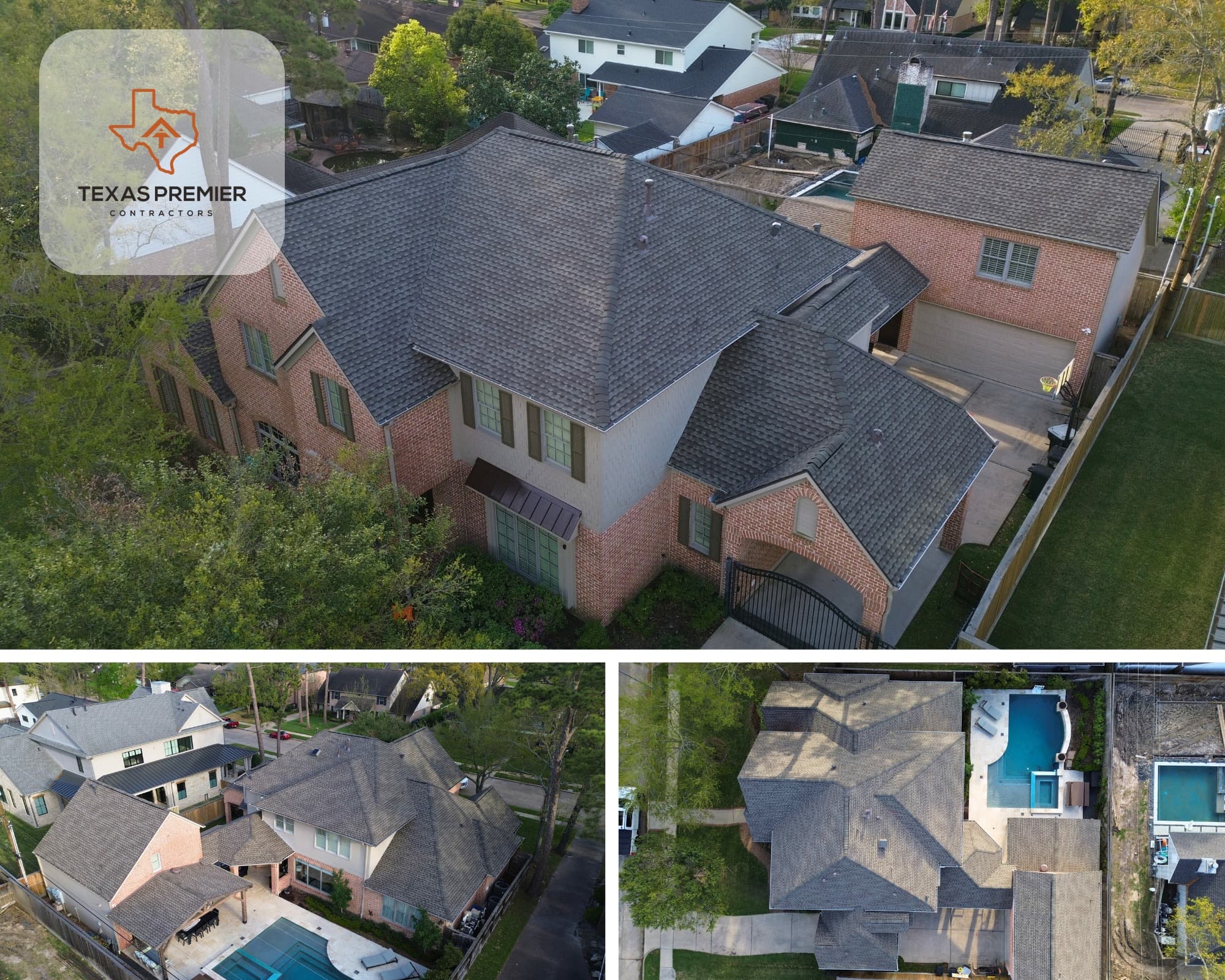Memorial luxury brick estate with a new GAF Timberline UHDZ shingle roof by Texas Premier Contractors