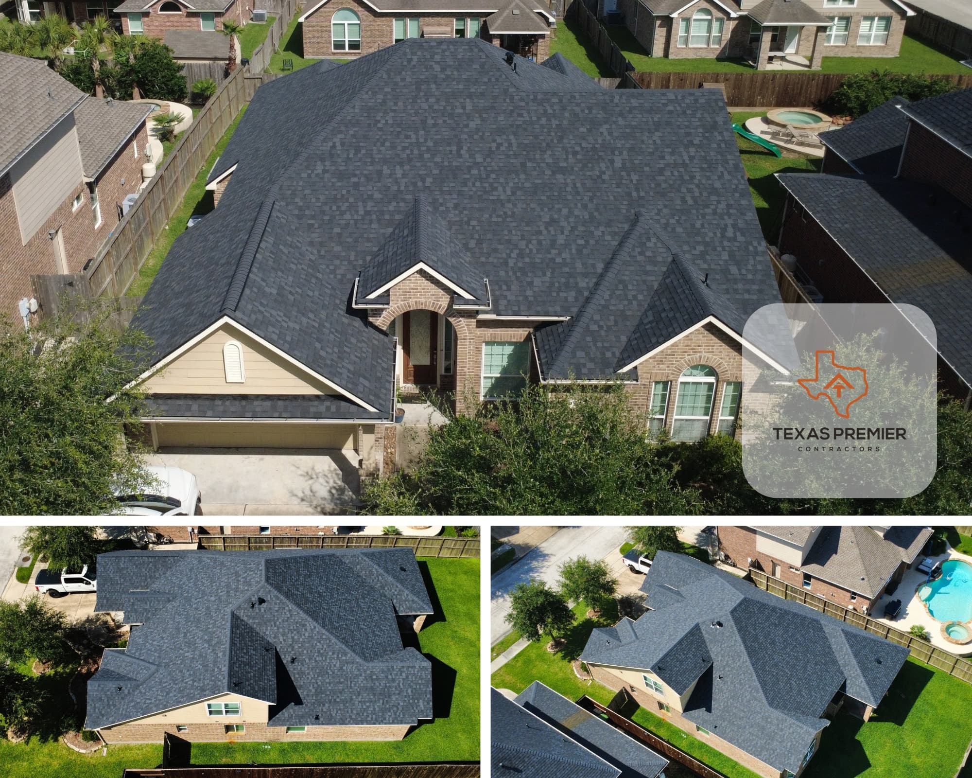 Katy Mediterranean-style home with a charcoal architectural shingle roof by Texas Premier Contractors